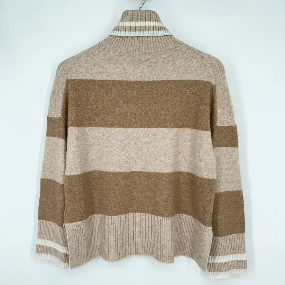 J. Crew Striped Turtleneck Sweater in Supersoft Yarn Heather Linen Camel NWT